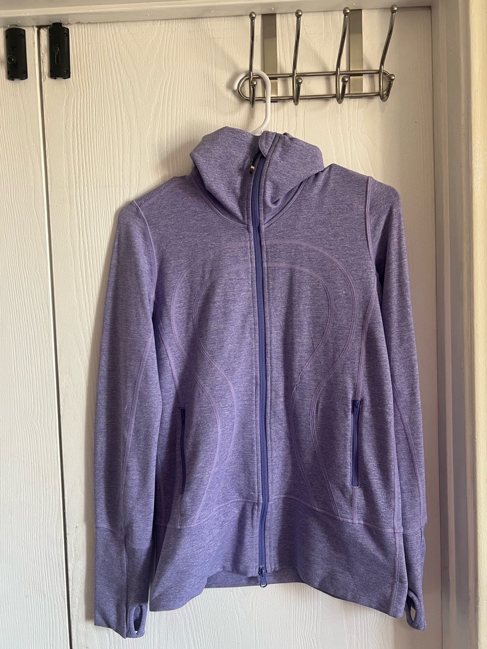 Lululemon In Stride Jacket Size 6 Full Zip Heather Purple Thumbhole Yoga Run